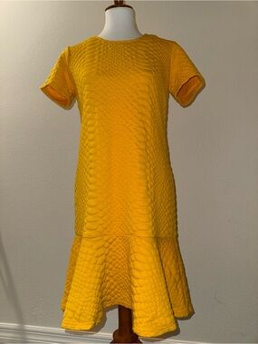 Sharagano yellow scale-like dress.